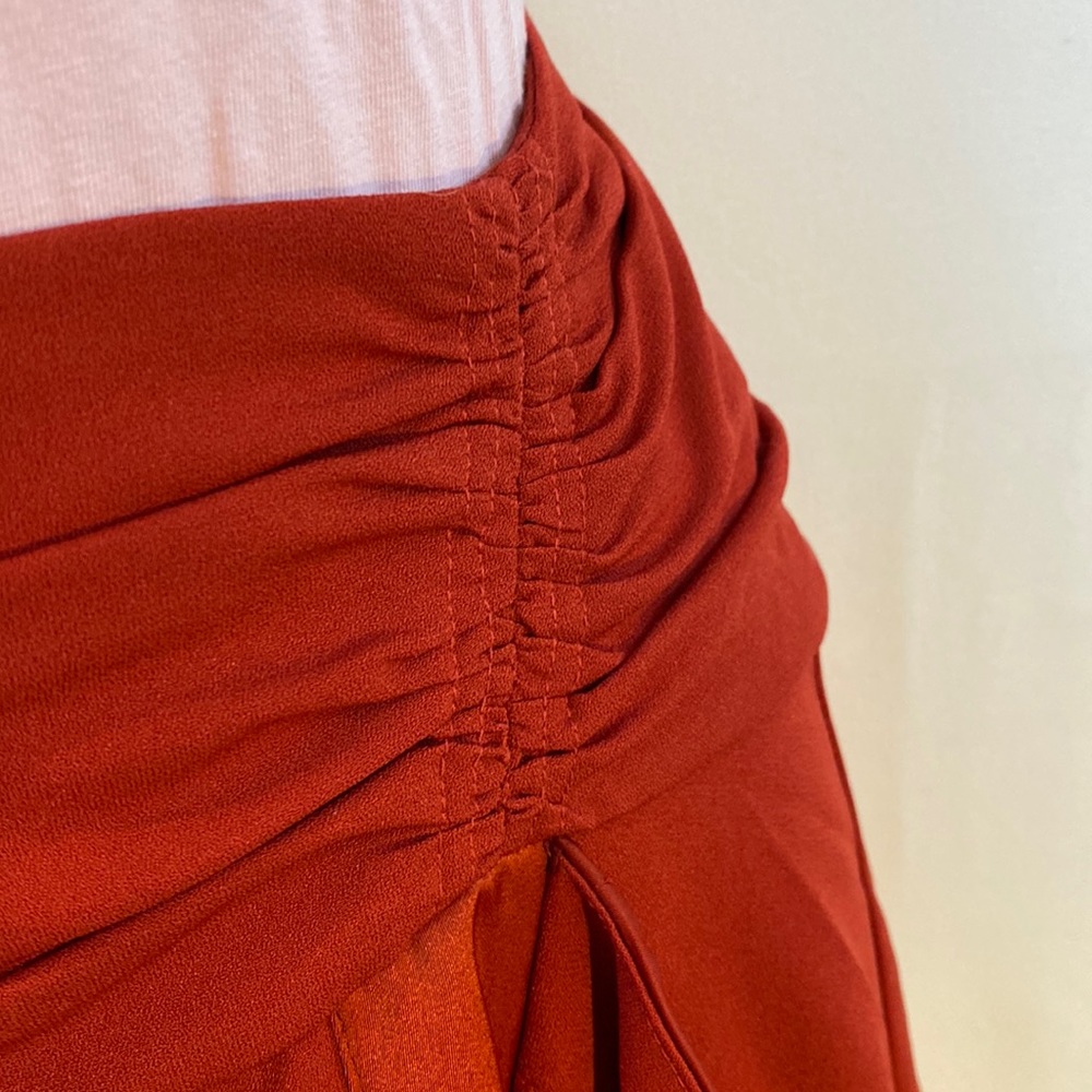 Anthropologie Mare Mare satin ruffle wrap midi skirt in red NWT - Picture 8 of 17